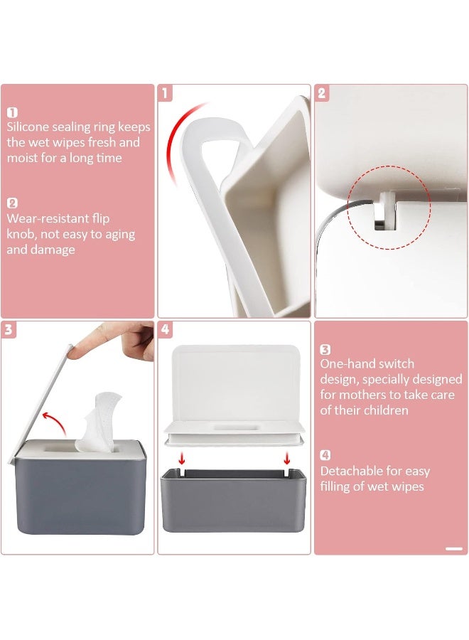 Whiidoom Diaper Wipes Dispenser Wipes Holder, Wipes Tissue Case Keeps Wipes Fresh Tissue Wipes Container with Lid (Grey) - Image 3