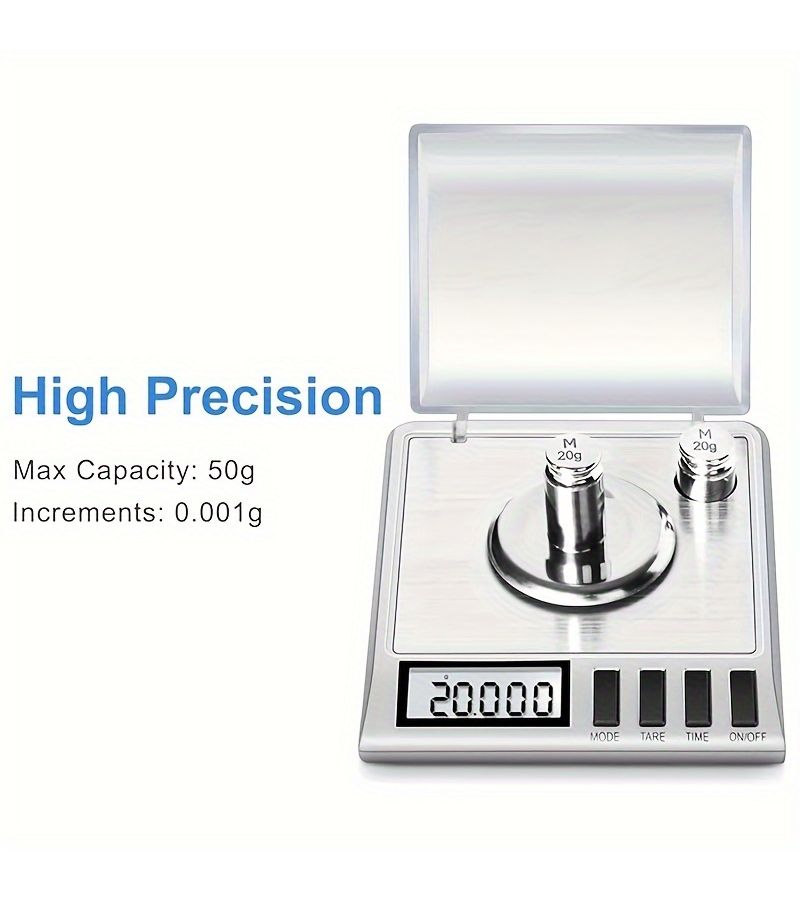 High Precision Milligram Scale 0.001g 50g Capacity Powder Jewelry Gold Tare - Image 2