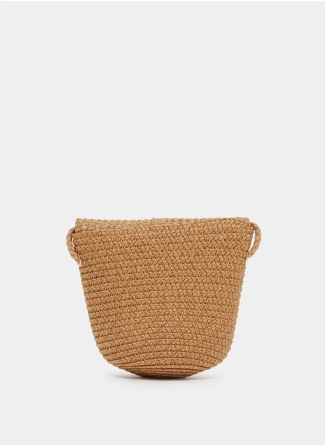ستايلي Styli Straw Crossbody Bag with Bow Detail