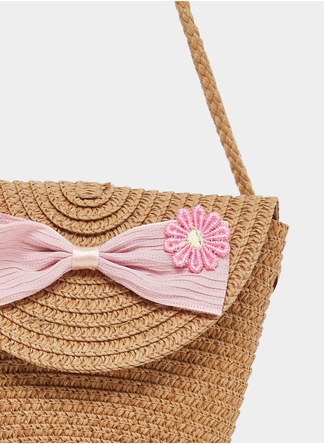 Styli Styli Straw Crossbody Bag with Bow Detail  - Image 3