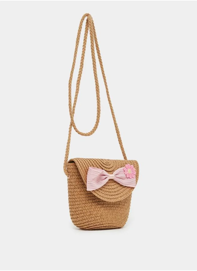 ستايلي Styli Straw Crossbody Bag with Bow Detail