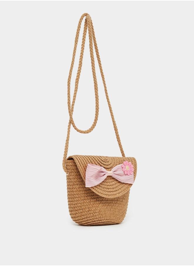 Styli Styli Straw Crossbody Bag with Bow Detail  - Image 1