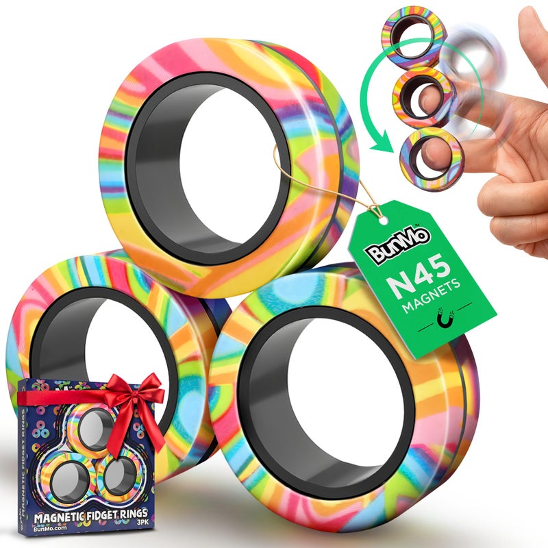 BUNMO Magnetic Rings Stocking Stuffers for Teens - Fidget Toys Adults - Stocking Stuffers for Boys - Magnetic Fidget Rings - Improved Stronger Magnets - Great Teen Gift - Multicolor - Image 1