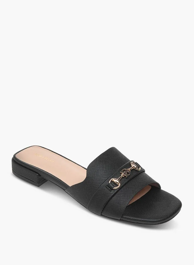 Flora Bella By Shoexpress Textured Slip-On Sandals with Metal Accent