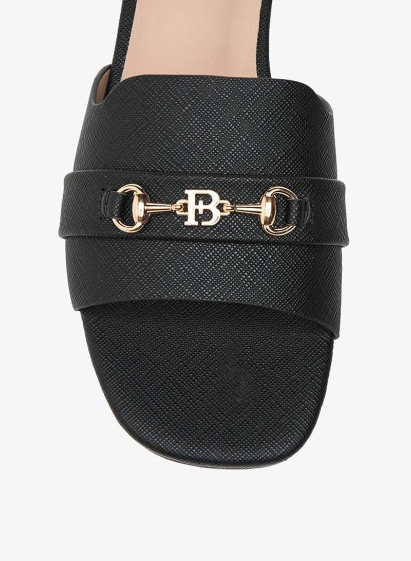 Flora Bella By Shoexpress Textured Slip-On Sandals with Metal Accent