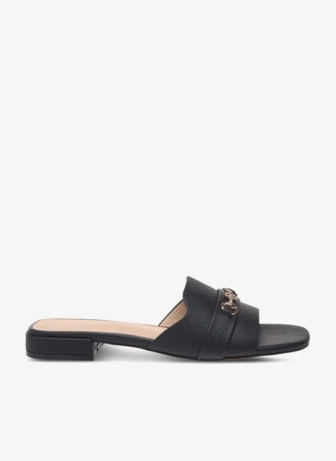 Flora Bella By Shoexpress Textured Slip-On Sandals with Metal Accent