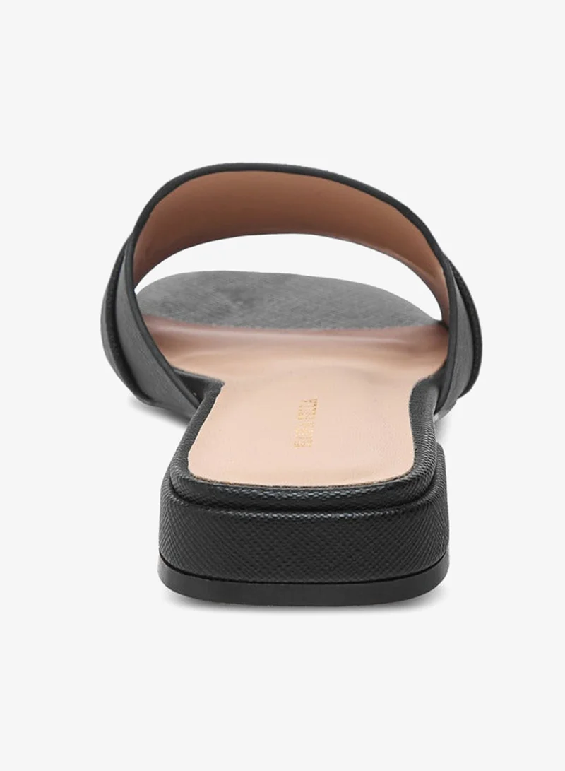 Flora Bella By Shoexpress Textured Slip-On Sandals with Metal Accent