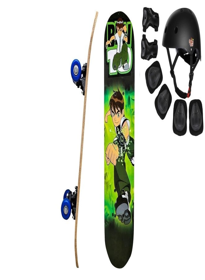 PapaBear Papa Bear Ben-10 23"X 6" Double Kick Concave Skate Board 9 Layer Plywood Deck Standard Skateboards for Kids Boys Girls Beginners Teens Adult, Skateboard Combo with Safety Kit (Ben 10 w Safety kit) - Image 1