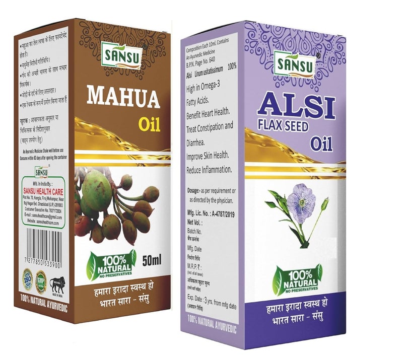 SANSU زيت ماهوا سانسو الطبيعي الأيورفيدي 50 مل مع زيت الكتان 100 مل عبوة من 2 - Image 1