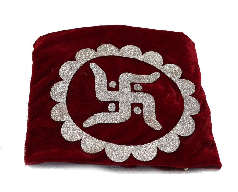 The Bride Made Round Velvet Thaalposh thaal Cover with moti Work for Diwali, Navratri, karwa chauth Shagun Wedding Pooja Karvachothand Various Puja Rituals 22 inches Maroon Colour - Image 5