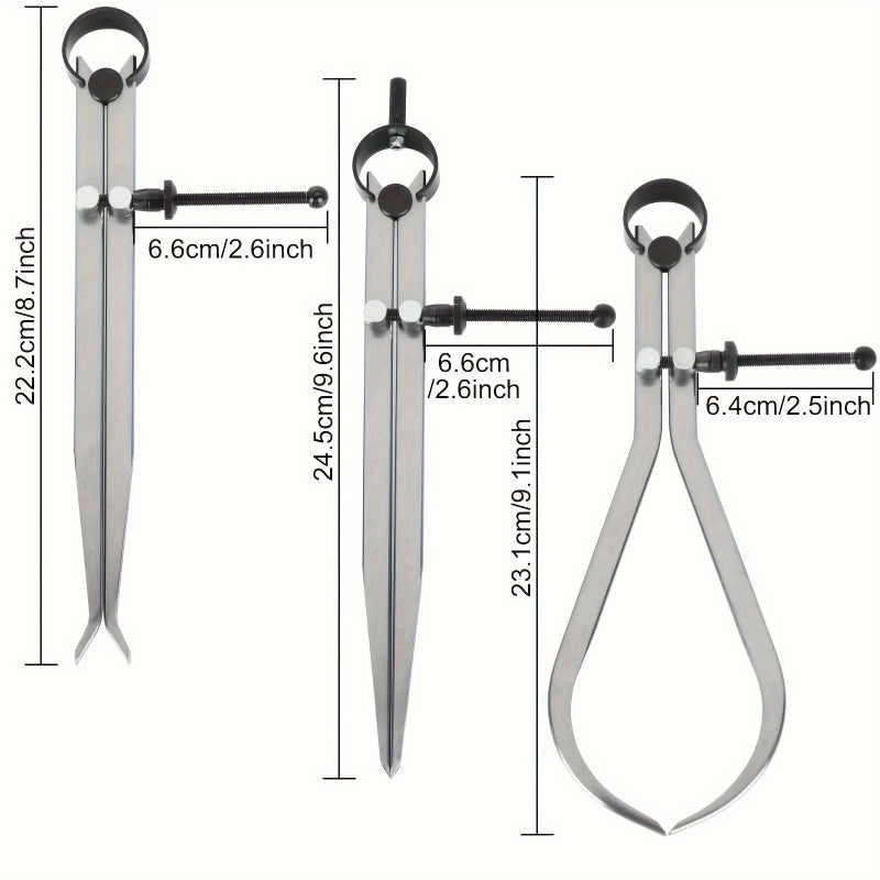 3 Piece 8 Inch Spring Caliper Set Internal Flat Leg Woodworking Gauge Tool - Image 3