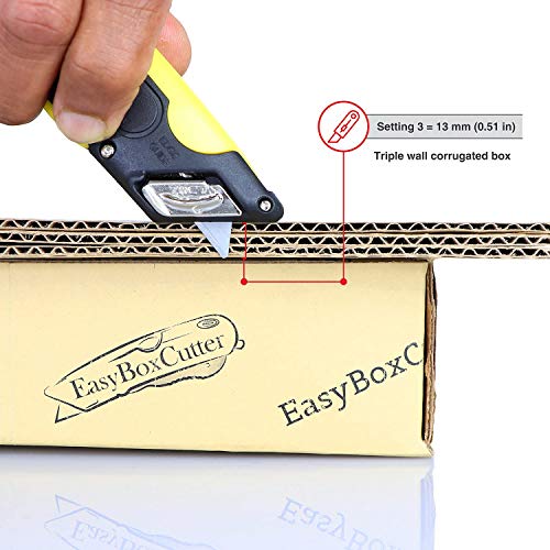 Easy Cut Modern Box Cutter, extra tape cutter at back, dual side edge guide, 3 blade depth setting, 2 blades and holster - Yellow Color 2000 STD - Image 5