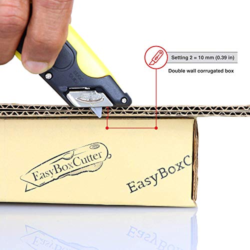 Easy Cut Modern Box Cutter, extra tape cutter at back, dual side edge guide, 3 blade depth setting, 2 blades and holster - Yellow Color 2000 STD - Image 4