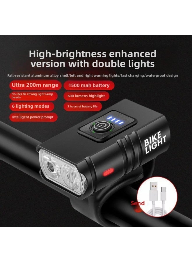 Generic Aluminum Alloy Bicycle Headlight USB Charging Strong Light Rain-proof Night Riding Mountain Bike Flashlight Riding Equipment Accessories 