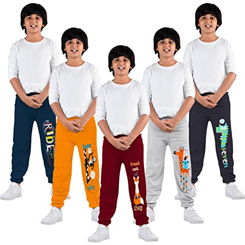KYDA KIDS® Boys 100% Cotton Printed Track Pants | Elastic Waist Loose Fit Kids Casual Summer Trousers | Multicolor Combo (Pack of 5) - Image 1
