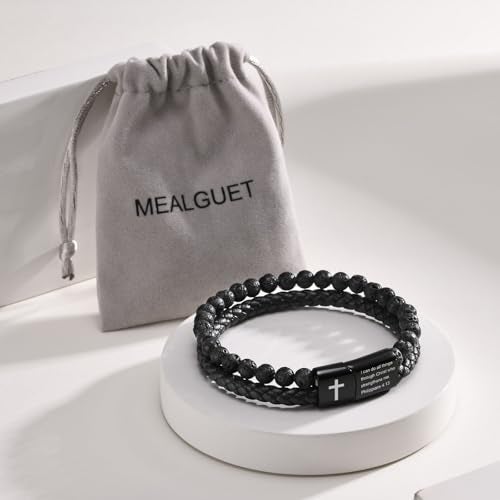 MEALGUET Men's Cross Bracelet for Men : Inspirational Bible Verse Leather Wristband Bracelets Christian Catholic Religious Jewelry Christmas Gifts Ideas for Man,I can Do All things,Medium - Image 4