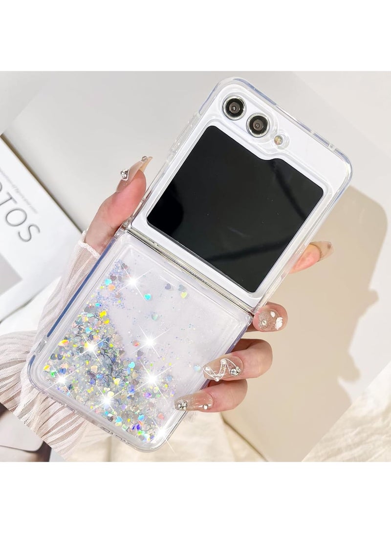 SOLARAE Case Clear, Compatible with Samsung Galaxy Z Flip 5 5G Case for Women Girly Soft TPU Slim Shockproof Protective Phone Case for Z Flip 5 5G 2023 - Glitter Gold - Image 1