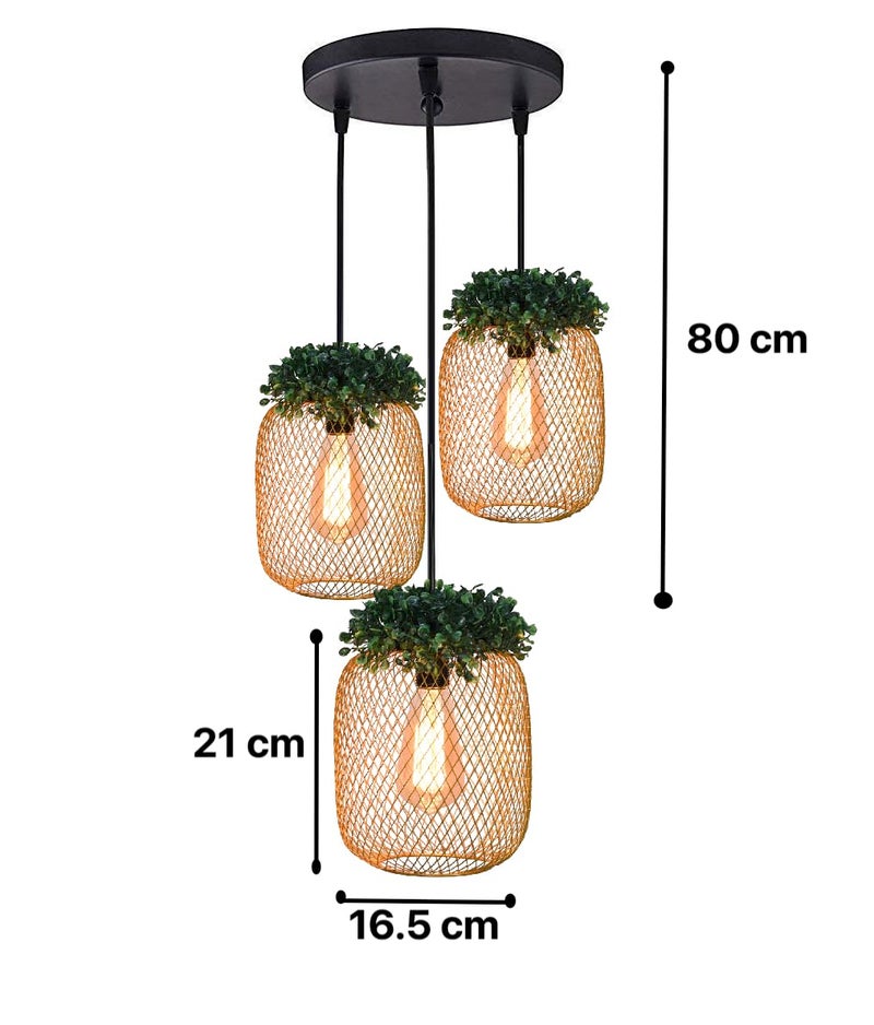 Groeien 3-Light Industrial Gold Finish Metal Mesh Leaf Hanging Pendant Ceiling Lamp Fixture | Chandelier for Home, Indoor, Outdoor,Living Room, Bedroom(Bulb Included) - Image 4