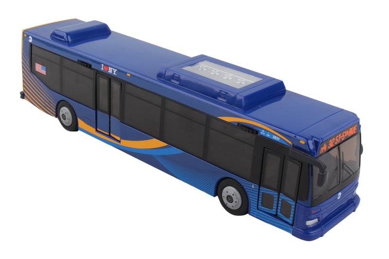Daron MTA Bus 11Inch Single Bus in New Blue Livery Officially Licensed FrictionPowered Toy with Rolling Wheels and Functional Doors for Kids Ages 3