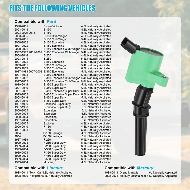 MAS Ignition Coils DG508 Compatible with Ford Lincoln Mercury 4.6L 5.4L (Green) - Image 4