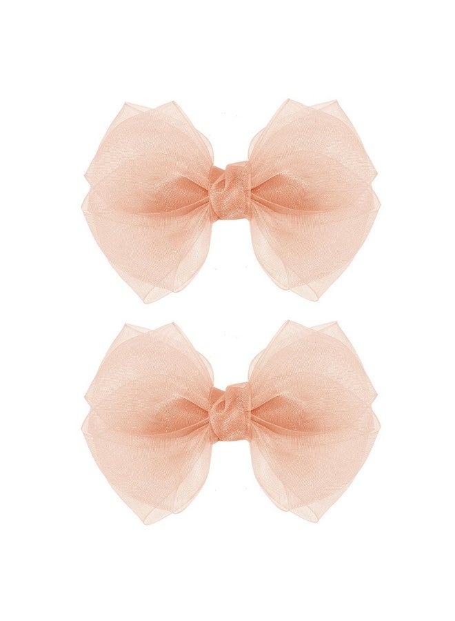 KCHIES Korean Pink Mesh Hair Bow Clips Alligator Barrettes 4" For Toddler Girls Organza Double Tulle Bow-Knot Hair Pins Summer Wedding Dress Decor Accessory Teens Kids Birthday Valentines Gift - Image 1