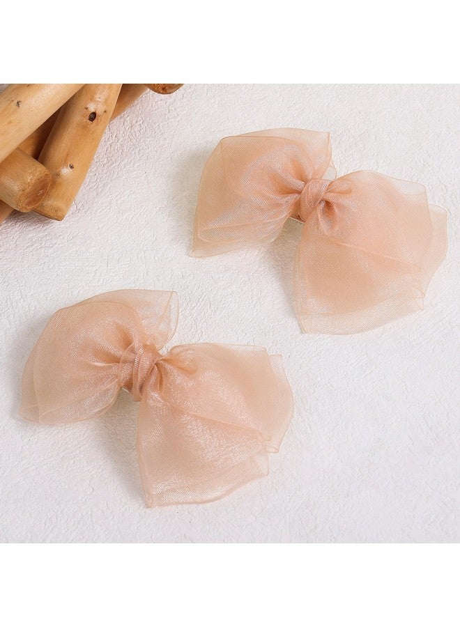 KCHIES Korean Pink Mesh Hair Bow Clips Alligator Barrettes 4" For Toddler Girls Organza Double Tulle Bow-Knot Hair Pins Summer Wedding Dress Decor Accessory Teens Kids Birthday Valentines Gift - Image 2