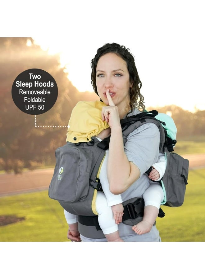 TwinGo Original Baby Carrier (Grey, Green & Yellow) - Fully Adjustable Tandem Carrier and Separates into 2 Single Carriers for Men, Woman, Twins and Babies 10-45 lbs - Image 3