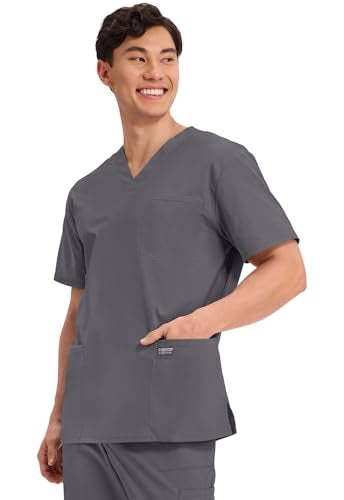 Cherokee Men's V-Neck Top Traditional fit with 4 Pockets, Ultra Soft, Durable, Fade Resistant, 2-Way Stretch Fabric - WW695T, M, Pewter - Image 2