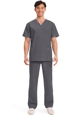 Cherokee Men's V-Neck Top Traditional fit with 4 Pockets, Ultra Soft, Durable, Fade Resistant, 2-Way Stretch Fabric - WW695T, M, Pewter - Image 5