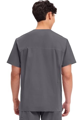 Cherokee Men's V-Neck Top Traditional fit with 4 Pockets, Ultra Soft, Durable, Fade Resistant, 2-Way Stretch Fabric - WW695T, M, Pewter - Image 3