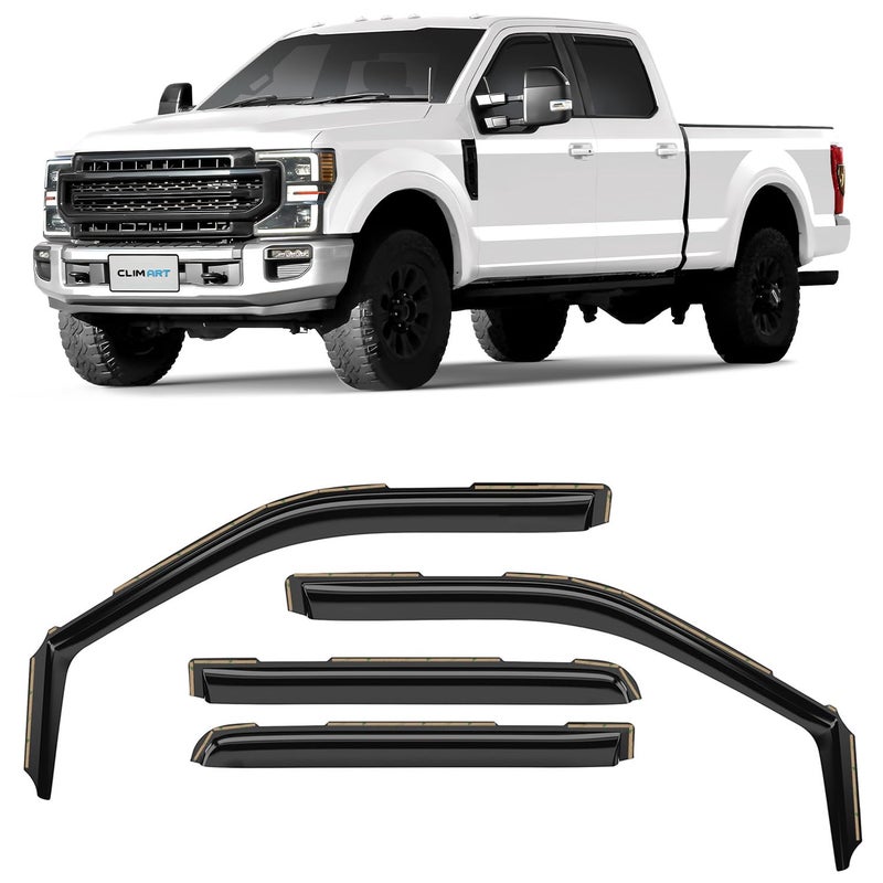 CLIM ART inChannel Incredibly Durable Rain Guards Compatible with F250 to F550 Super Duty 20172022 Crew Cab Original Window Deflectors Vent Window Visors Vent Deflector 4 pcs 617198