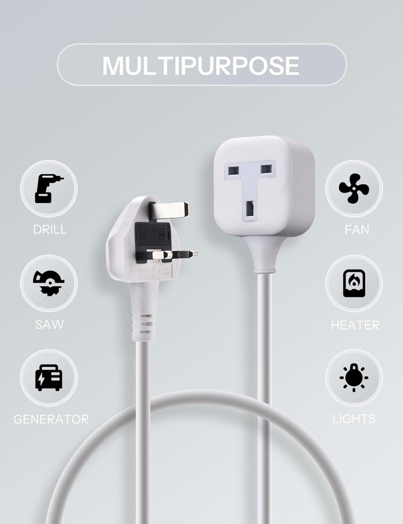 WHonor Extension Lead 7m, 1 Way Extension Cord with UK 3 Pin Plug Power Strip, Tough and Fireproof Single Extension Socket for Home&Office (7m, white) - Image 2