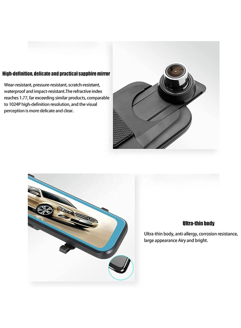 MOCOM 9.66 Inch Full HD Smart Rearview Mirror Dash Cam with Starlight Night Vision, 170° Wide Angle Dual Lens, Loop Recording, G-Sensor Collision Detection, Parking Monitor, 450mAh Battery, Seamless Driving Recorder for Cars & SUVs - Image 3