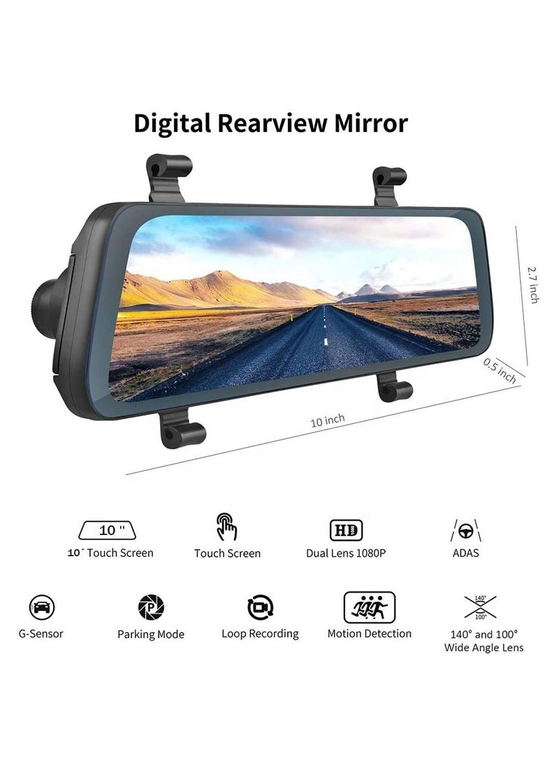 MOCOM 9.66 Inch Full HD Smart Rearview Mirror Dash Cam with Starlight Night Vision, 170° Wide Angle Dual Lens, Loop Recording, G-Sensor Collision Detection, Parking Monitor, 450mAh Battery, Seamless Driving Recorder for Cars & SUVs - Image 2