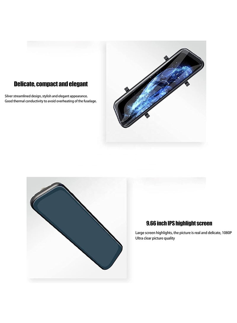 MOCOM 9.66 Inch Full HD Smart Rearview Mirror Dash Cam with Starlight Night Vision, 170° Wide Angle Dual Lens, Loop Recording, G-Sensor Collision Detection, Parking Monitor, 450mAh Battery, Seamless Driving Recorder for Cars & SUVs - Image 5