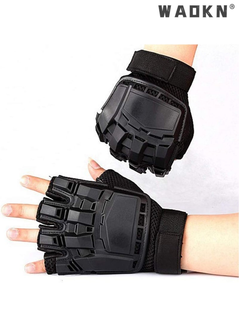 دبليو أيه أو كي أن قفازات ركوب الدراجات للرجال، قفازات دراجات نارية، قفازات تكتيكية نصف أصابع مع حماية من الصدمات للأصابع وبطانة راحة اليد للتدريب على ركوب الدراجات النارية والمشي لمسافات طويلة والتخييم وتسلق الجبال - Image 3