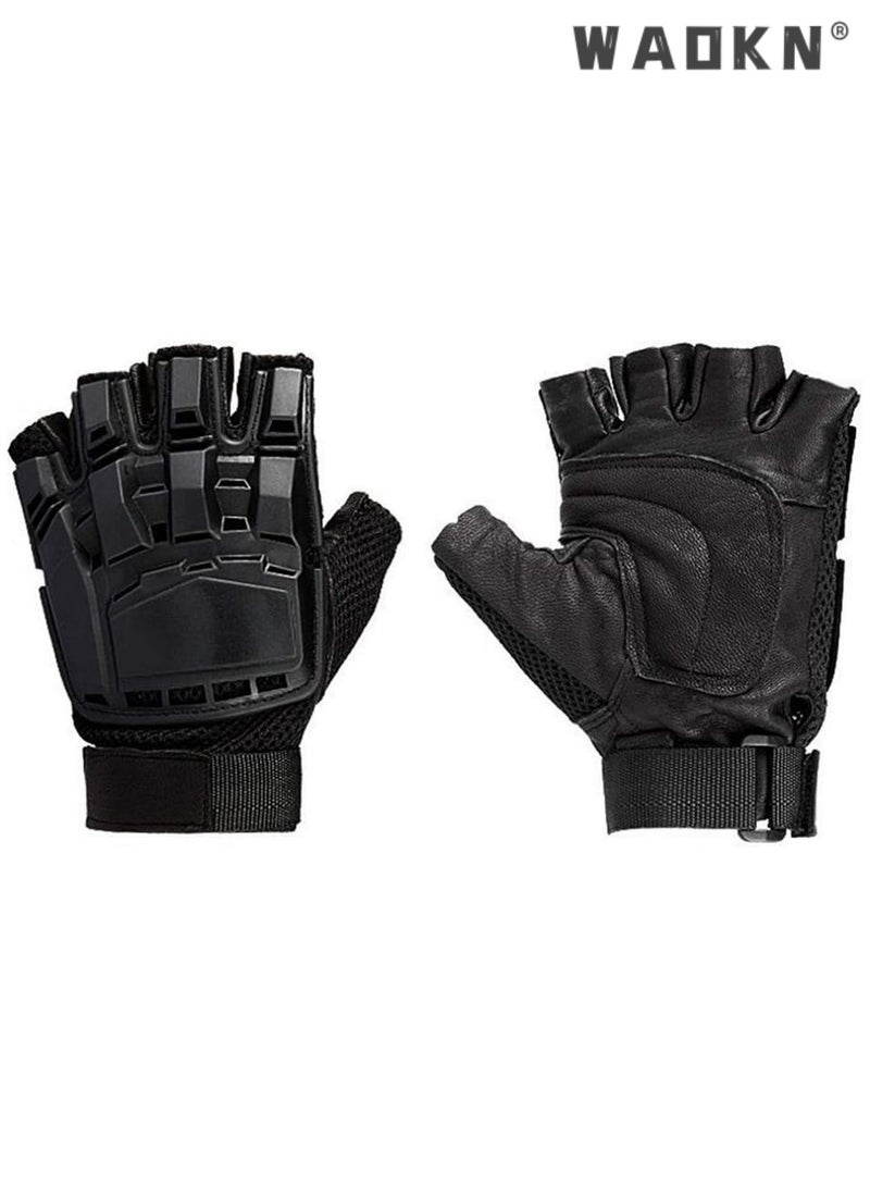 دبليو أيه أو كي أن قفازات ركوب الدراجات للرجال، قفازات دراجات نارية، قفازات تكتيكية نصف أصابع مع حماية من الصدمات للأصابع وبطانة راحة اليد للتدريب على ركوب الدراجات النارية والمشي لمسافات طويلة والتخييم وتسلق الجبال - Image 1