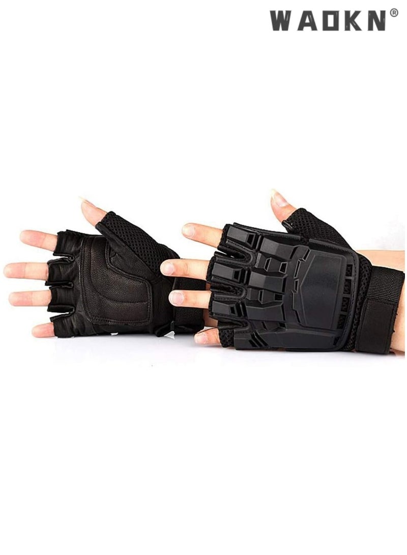 دبليو أيه أو كي أن قفازات ركوب الدراجات للرجال، قفازات دراجات نارية، قفازات تكتيكية نصف أصابع مع حماية من الصدمات للأصابع وبطانة راحة اليد للتدريب على ركوب الدراجات النارية والمشي لمسافات طويلة والتخييم وتسلق الجبال - Image 2