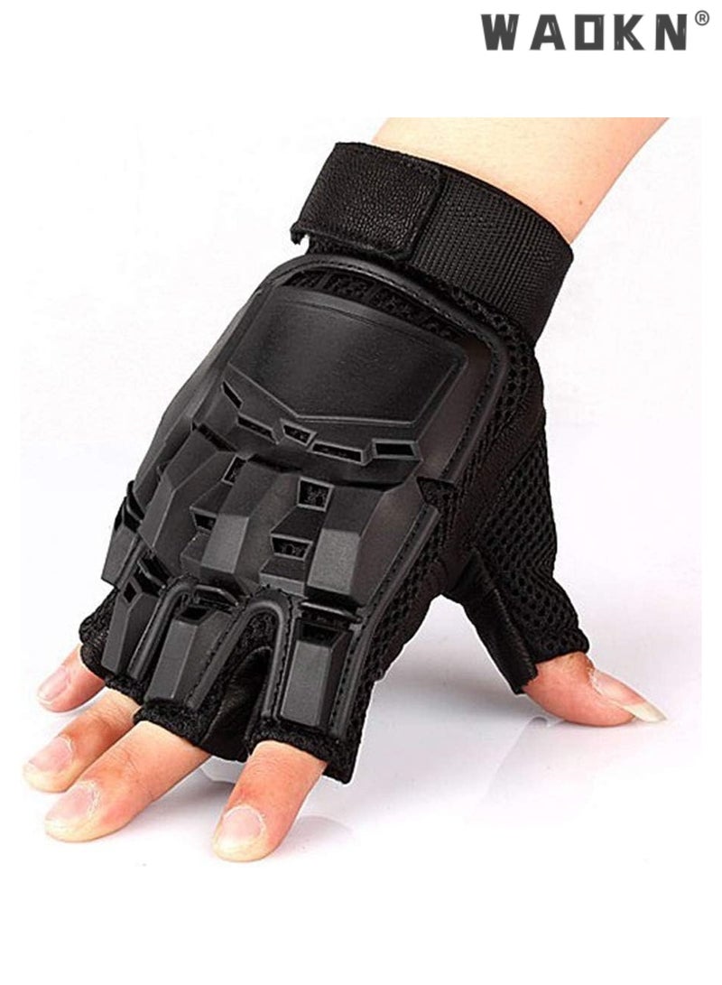 دبليو أيه أو كي أن قفازات ركوب الدراجات للرجال، قفازات دراجات نارية، قفازات تكتيكية نصف أصابع مع حماية من الصدمات للأصابع وبطانة راحة اليد للتدريب على ركوب الدراجات النارية والمشي لمسافات طويلة والتخييم وتسلق الجبال - Image 4