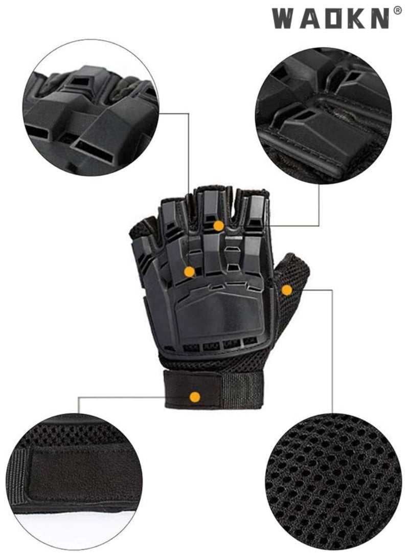 دبليو أيه أو كي أن قفازات ركوب الدراجات للرجال، قفازات دراجات نارية، قفازات تكتيكية نصف أصابع مع حماية من الصدمات للأصابع وبطانة راحة اليد للتدريب على ركوب الدراجات النارية والمشي لمسافات طويلة والتخييم وتسلق الجبال - Image 5