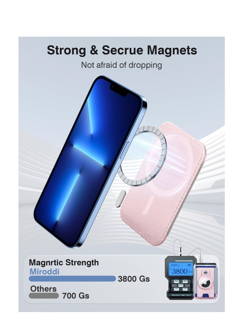 Excefore for MagSafe Wallet with AirTag Holder, Magnetic Card Wallet Holder for iPhone 15/14/13/12 Series, Leather Wallet for Magsafe, Hold Up to 7 Cards, RFID Blocking Protection (Pink)  - Image 2