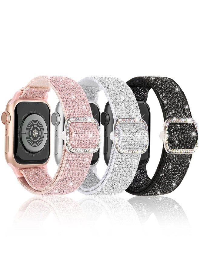 BandSmith Stretchy Bling Band Compatible with Apple Watch 38mm 40mm 41mm 42mm 44mm 45mm 46mm 49mm Women, Nylon Sparkly Strap Solo Loop Glitter Wristband for iWatch Series 11 10 9 8 7 6 5 4 3 2 1 SE Ultra - Image 1