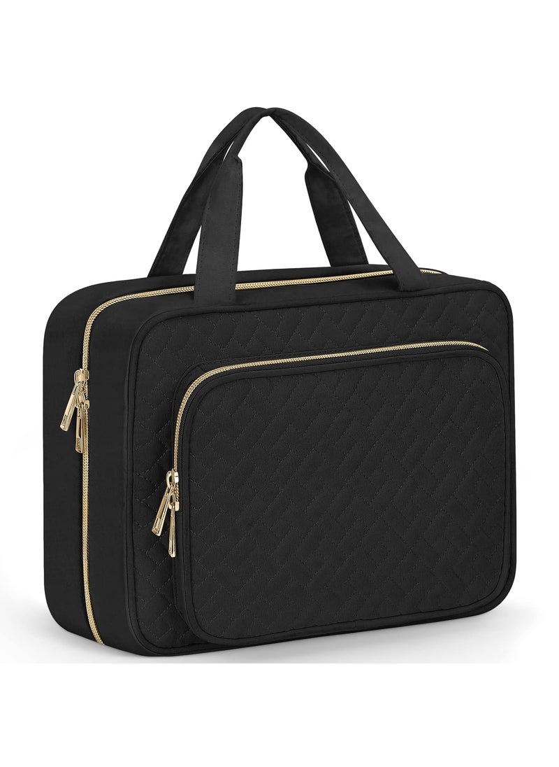 Wedama Wedama Toiletry Bag for Women, Large Cosmetic Travel Bag, Hanging Toiletry Bag for Bathroom, Thickened PVC Waterproof Makeup Bag, Toiletries Bag for Travel Business Trips and Camping, Black 