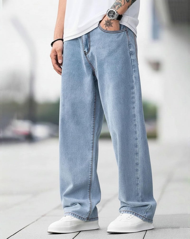 AUSK Men Jeans || Baggy Fit Jean's for Man || Loose Fit High Rise Denim || Stretchable Casual/Business Wear Jean,s || Dance Rapping Style Pant for Men || Denim Cotton Jeans - Image 2