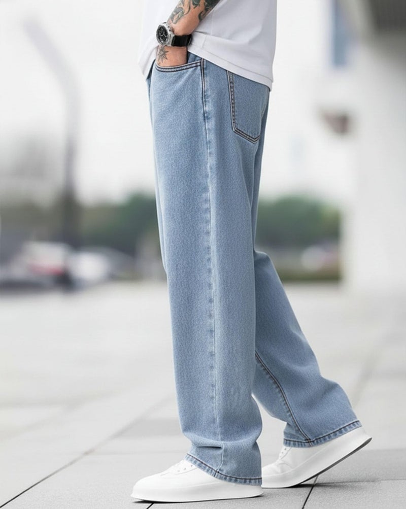 AUSK Men Jeans || Baggy Fit Jean's for Man || Loose Fit High Rise Denim || Stretchable Casual/Business Wear Jean,s || Dance Rapping Style Pant for Men || Denim Cotton Jeans - Image 5