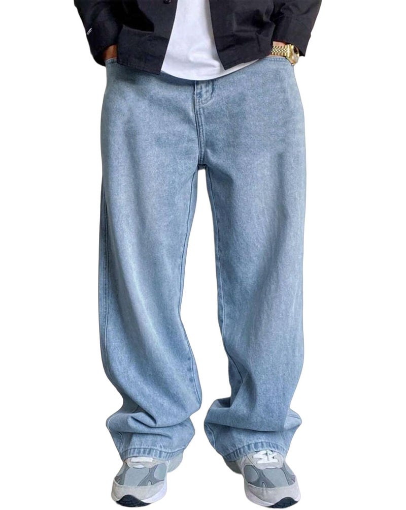 AUSK Men Jeans || Baggy Fit Jean's for Man || Loose Fit High Rise Denim || Stretchable Casual/Business Wear Jean,s || Dance Rapping Style Pant for Men || Denim Cotton Jeans - Image 1