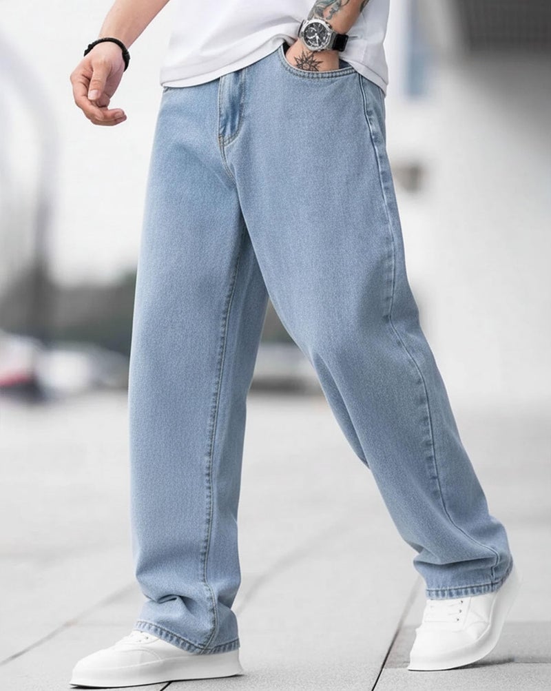 AUSK Men Jeans || Baggy Fit Jean's for Man || Loose Fit High Rise Denim || Stretchable Casual/Business Wear Jean,s || Dance Rapping Style Pant for Men || Denim Cotton Jeans - Image 4