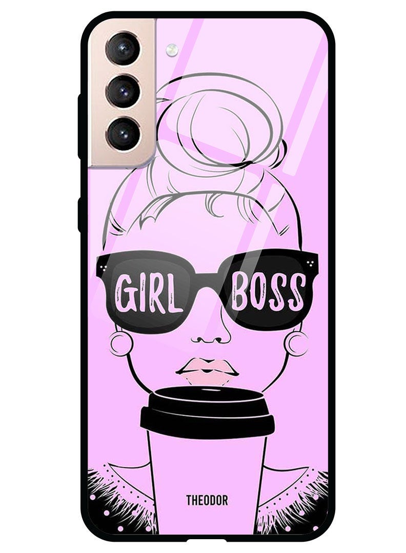 Theodor Protective Tempered Glass Case Cover Samsung Galaxy S21  Girl Boss Pink Background - Image 1