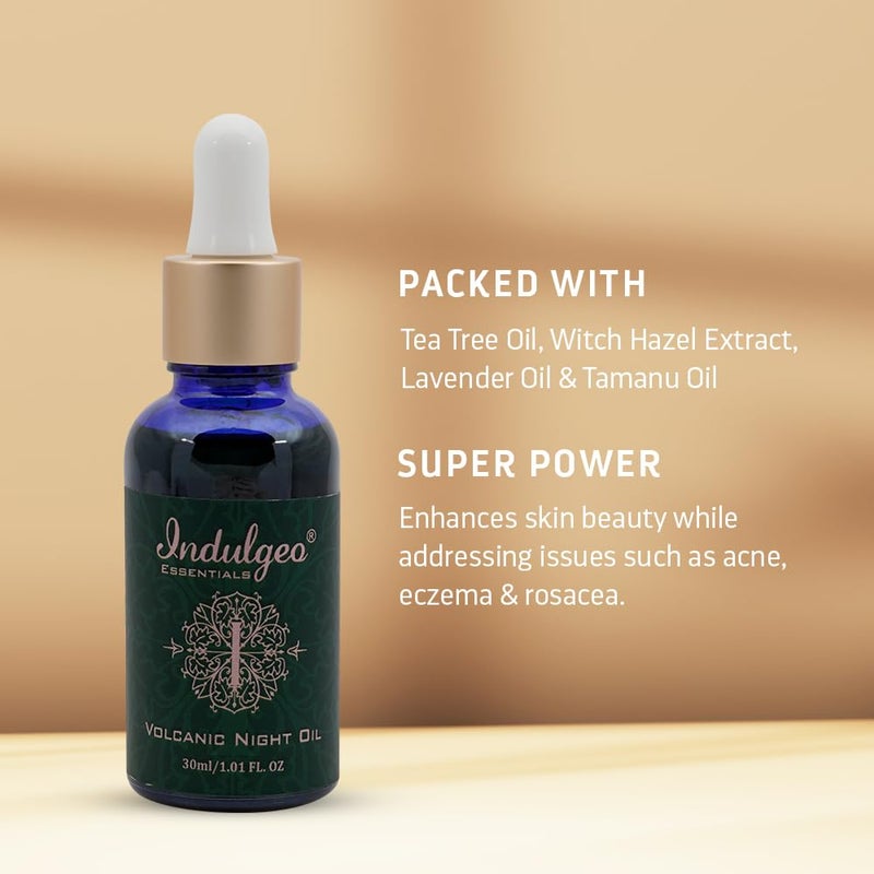 Indulgeo ESSENTIALS زيت الليل البركاني من إندولجيو إيسينشالز 30 مل يساعد في حب الشباب والبثور والبشرة الدهنية ويمنع أضرار الشمس والتسمير زيت التامانو معتمد من آيوش 100% عضوي - Image 3