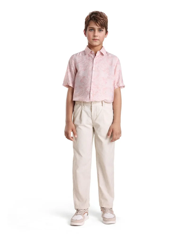 Rare Ones Rare Ones Kids Jin Beige Polyester Striped Button & Zip Closure Regular Fit Trouser